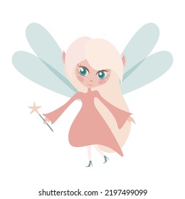 Magic fairy isolated on white background. Flat vector illustration.