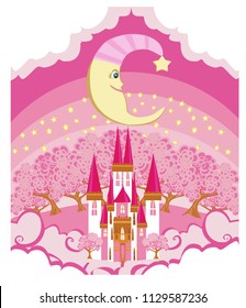Magic Fairy Tale Castle and smiling moon