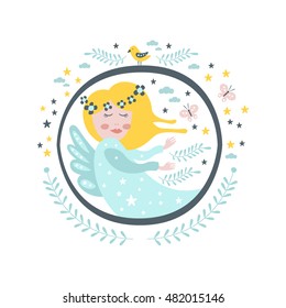 Magic Fairy  Tale Character Girly Sticker In Round Frame