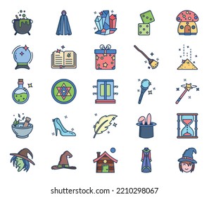 Juego de iconos de magia y cuento de hadas