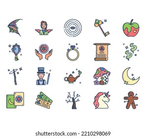Magic and fairy tale icon set
