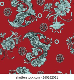 Magic fairy tale seamless vector bird pattern.