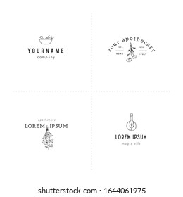 Magic and fairy tales theme. Set of vector logo templates with hand drawn elements. For business identity and branding. For apothecaries and shops.