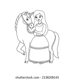 Magic fairy unicorn. Coloring book page for kids. Cartoon style character. Vector illustration isolated on white background.