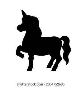 Magic fairy unicorn. Cute horse. Black silhouette. Design element. Vector illustration isolated on white background. Template for books, stickers, posters, cards, clothes.