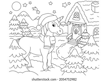 Magic fairy unicorn. Cute horse. Coloring book page for kids. Cartoon style character. Vector illustration isolated on white background.