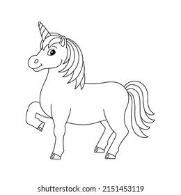 Magic fairy unicorn. Cute horse. Coloring book page for kids. Cartoon style character. Vector illustration isolated on white background.
