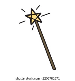 Magic fairy wand drawn by hand. Doodle magic wand with a star