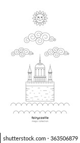 Magic fairycastle made in vector. Thin line style
