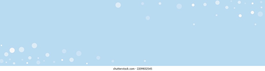 Magic falling snow christmas background. Subtle flying snow flakes and stars on light blue winter backdrop. Magic falling snow holiday scenery.   Panoramic vector illustration.
