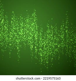 Magic falling snow christmas background. Subtle flying snow flakes and stars on christmas green background. Magic falling snow holiday scenery.   Square vector illustration.