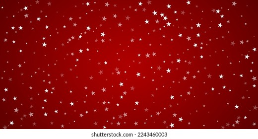 Zauberhafter, fallender Schneeschuhhintergrund. Subtile fliegende Schneeflocken und Sterne auf christlich-rotem Hintergrund. Zauberhafte Winterurlaubslandschaft.   Große Vektorgrafik.