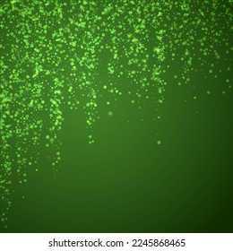 Magic falling snow christmas background. Subtle flying snow flakes and stars on christmas green background. Magic falling snow holiday scenery.   Square vector illustration.