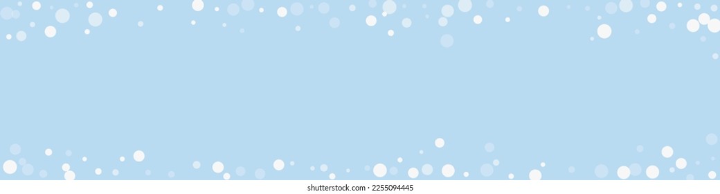 Magic falling snow christmas background. Subtle flying snow flakes and stars on light blue winter backdrop. Magic falling snow holiday scenery.   Panoramic vector illustration.