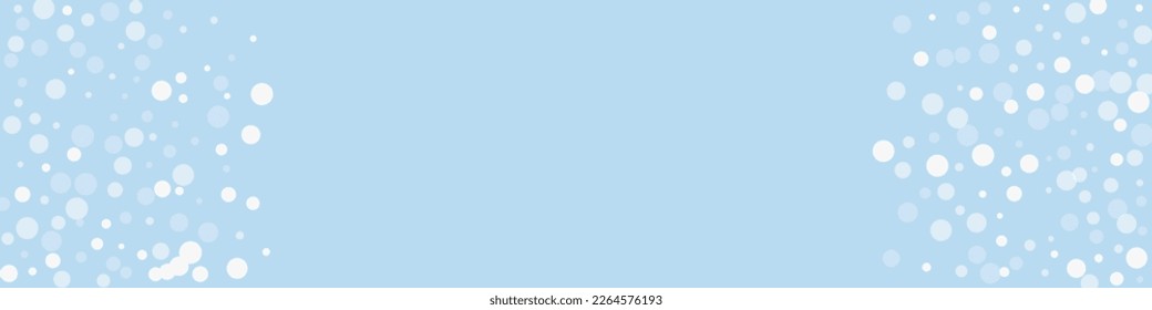 Magic falling snow christmas background. Subtle flying snow flakes and stars on light blue winter backdrop. Magic falling snow holiday scenery.   Panoramic vector illustration.