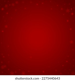 Magic falling snow christmas background. Subtle flying snow flakes and stars on christmas red background. Magic falling snow holiday scenery.   Square vector illustration.