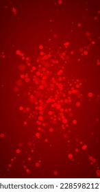 Magic falling snow christmas background. Subtle flying snow flakes and stars on christmas red background. Magic falling snow holiday scenery.   Vertical vector illustration.