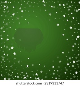 Magic falling snow christmas background. Subtle flying snow flakes and stars on christmas green background. Magic falling snow holiday scenery.   Square vector illustration.