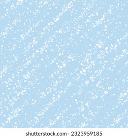 El fondo de navidad de la nieve cae mágicamente. Sutiles copos de nieve volando y estrellas en el fondo azul claro del invierno. Escenario de vacaciones de nieve en caída mágica.   Ilustración vectorial cuadrada.
