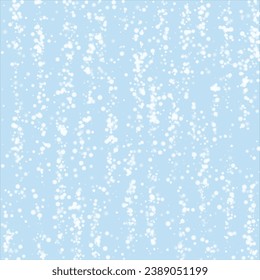 Magic falling snow christmas background. Subtle flying snow flakes and stars on light blue winter backdrop. Magic falling snow holiday scenery.   Square vector illustration.