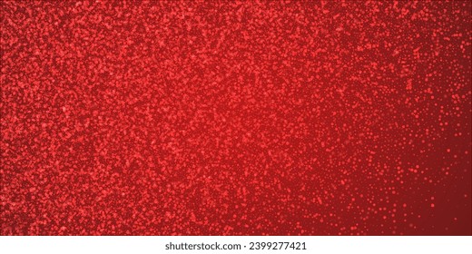 Magic falling snow christmas background. Subtle flying snow flakes and stars on christmas red background. Magic falling snow holiday scenery.   Wide vector illustration.
