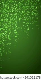 Magic falling snow christmas background. Subtle flying snow flakes and stars on christmas green background. Magic falling snow holiday scenery.   Vertical vector illustration.