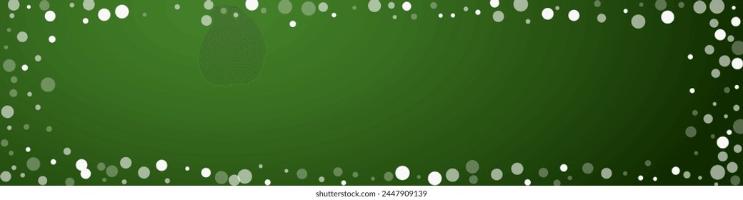 Fondo mágico de la Navidad de la nieve. Sutiles copos de nieve voladores y estrellas en el fondo verde de Navidad. Paisaje mágico de las vacaciones de nieve.   Ilustración vectorial panorámica.