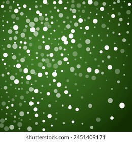 Magic falling snow christmas background. Subtle flying snow flakes and stars on christmas green background. Magic falling snow holiday scenery.   Square vector illustration.