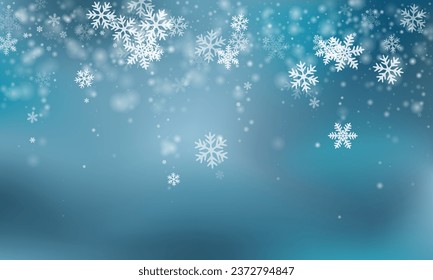 Magic falling snow flakes wallpaper. Snowstorm speck freeze particles. Snowfall weather white teal blue pattern. Vivid snowflakes february theme. Snow cold season scenery.