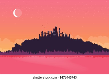Magic fantasy castle - flat style illustration.