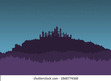 Magic fantasy castle - flat style illustration.