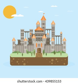 Magic fantasy castle - flat style illustration.