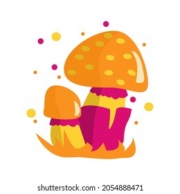 Magic fantasy fly agaric mushroom isolated on white background. Cartoon vector illustration