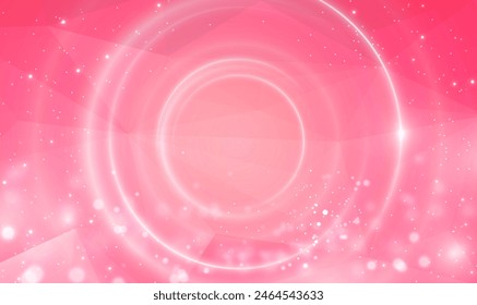 Magic fantasy portal and frame on light pink polygon background. Glow of circular round light frame, abstract radial motion lines, Futuristic teleport. Circular light trails with sparks. Vector EPS10.