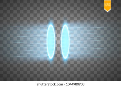 Magic fantasy portal or futuristic teleport. Light effect of blue rays of a night scene with sparks on a transparent background. Vector
