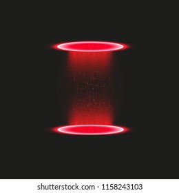Magic fantasy portal. Futuristic teleport. Light effect. Blue candles rays of a night scene with sparks on a transparent background. Empty light effect of the podium. Disco club dancefloor.