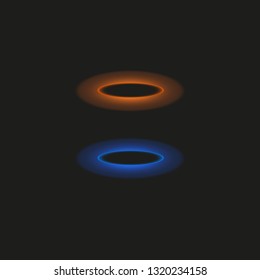 Magic fantasy portal. Futuristic teleport. Light effect. Blue and yellow candles rays of a night scene with sparks on a transparent background. Empty light effect of the podium. Disco club dancefloor