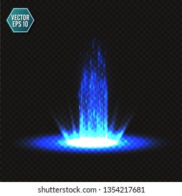 Magic fantasy portal. Futuristic teleport. Light effect. Blue rays of a night scene with sparks on a transparent background. Vector