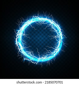 Magic fantasy portal. Futuristic teleport. light effect. Blue candles beams of a night scene with sparks on a transparent background. Empty podium light effect. Dance floor in a disco club. Vector
