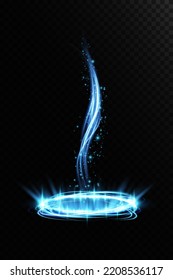 Magic fantasy portal. Futuristic teleport. light effect. Night scene light rays and sparks on a transparent background. Empty podium light effect. Disco dance floor club.