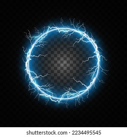 Magic fantasy portal. Futuristic teleport. light effect. Blue candles beams of a night scene with sparks on a transparent background. Empty podium light effect. Dance floor in a disco club. Vector
