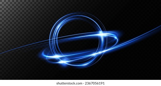  Magic fantasy portal. Round light frame, futuristic teleport. light effect. Blue neon lights illuminate the night scene with sparkles on a transparent background. Empty podium light effect