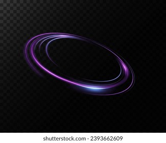 Magic fantasy portal. Round light frame, Futuristic teleport. light effect. Blue, purple, neon lights illuminate the night scene with sparks on a transparent background. Light effect of an empty podiu