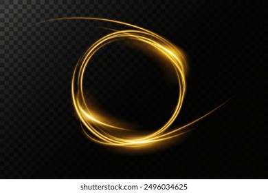 Magic fantasy portal. Round light frame, futuristic teleport. light effect. Golden lights illuminate the night scene with sparkles on a transparent background. Empty podium light effect	