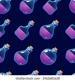 magic fantasy violet potion bottle seamless pattern
