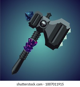 Magic fantasy war hammer. Weapon concept for game design.