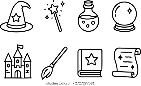 Magic and Fantasy wizard hat star wand potion crystal ball