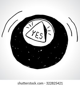 Magic fate ball with text yes vector illustration.