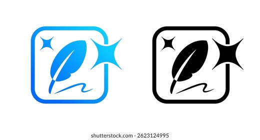 Magic feather AI icon for artificial intelligence chat button and generate app, vector sign. Text ai generate button or AI generation application UI icon