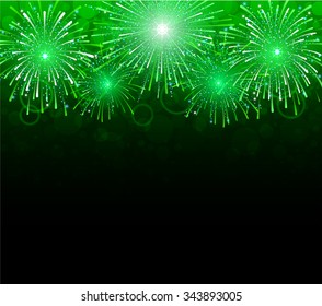 Magic Festive Background With Green Fireworks, Vector